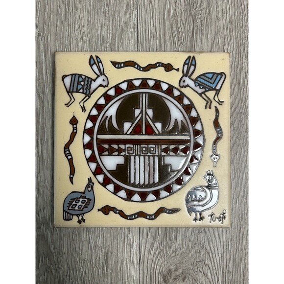 Vintage Earthtones Southwestern Tile Art Trivet Tu-oti Native American 6” - Picture 2 of 6